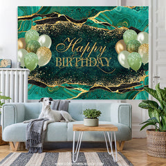 Lofaris Turquoise With Golden Balloon Happy Birthday Backdrop