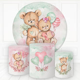 Lofaris Twin Bears With Balloon Round Backdrop Kit For Baby Shower