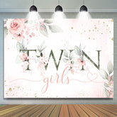 Lofaris Twin Girls Pink Floral Glitter Baby Shower Backdrop