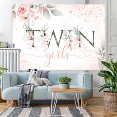 Lofaris Twin Girls Pink Floral Glitter Baby Shower Backdrop