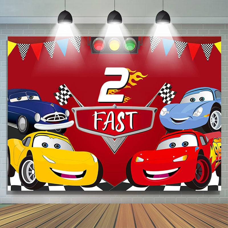 Lofaris Two Fast Race Car 2nd Boy Birthday Party Backdrop