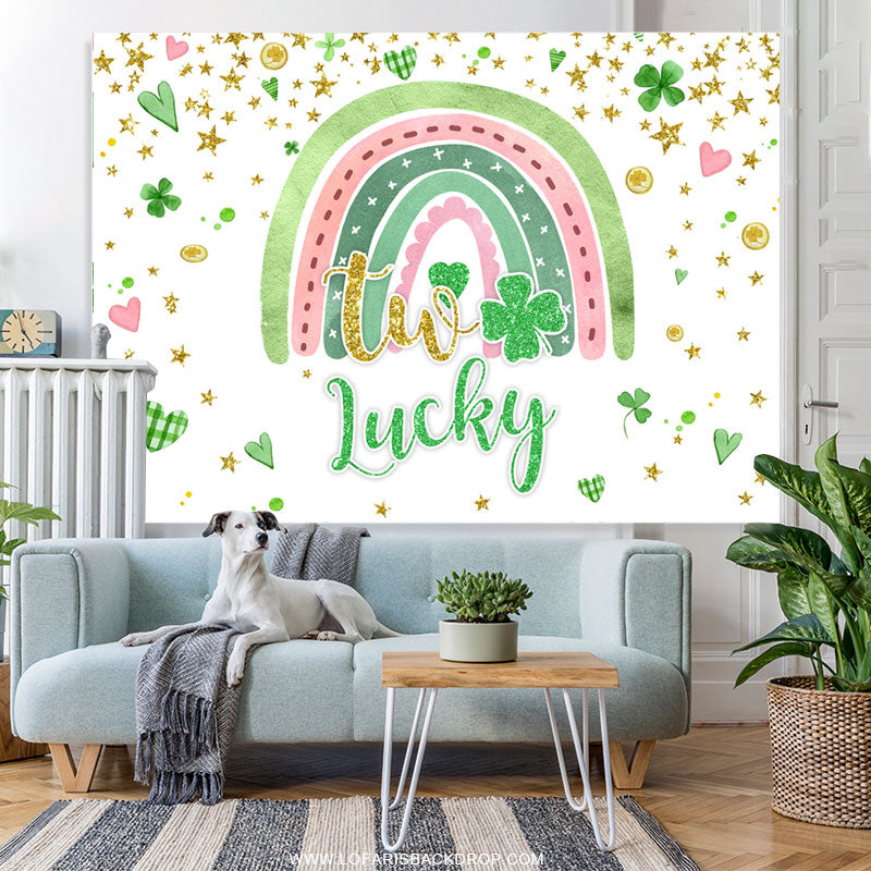 Lofaris Two Lucky Green Heart Rainbow Birthday Backdrop