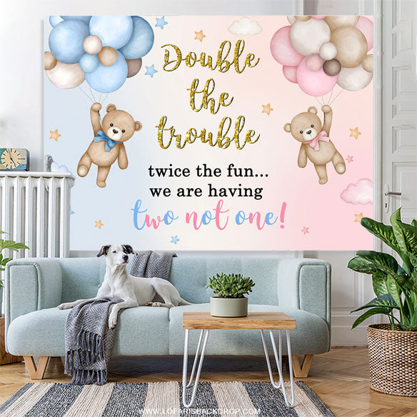Lofaris Two Not One Blue Pink Teddy Bear Baby Shower Backdrop