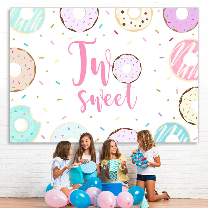 Lofaris Two Sweet Donut themed Happy 2Rd Birthday Backdrop