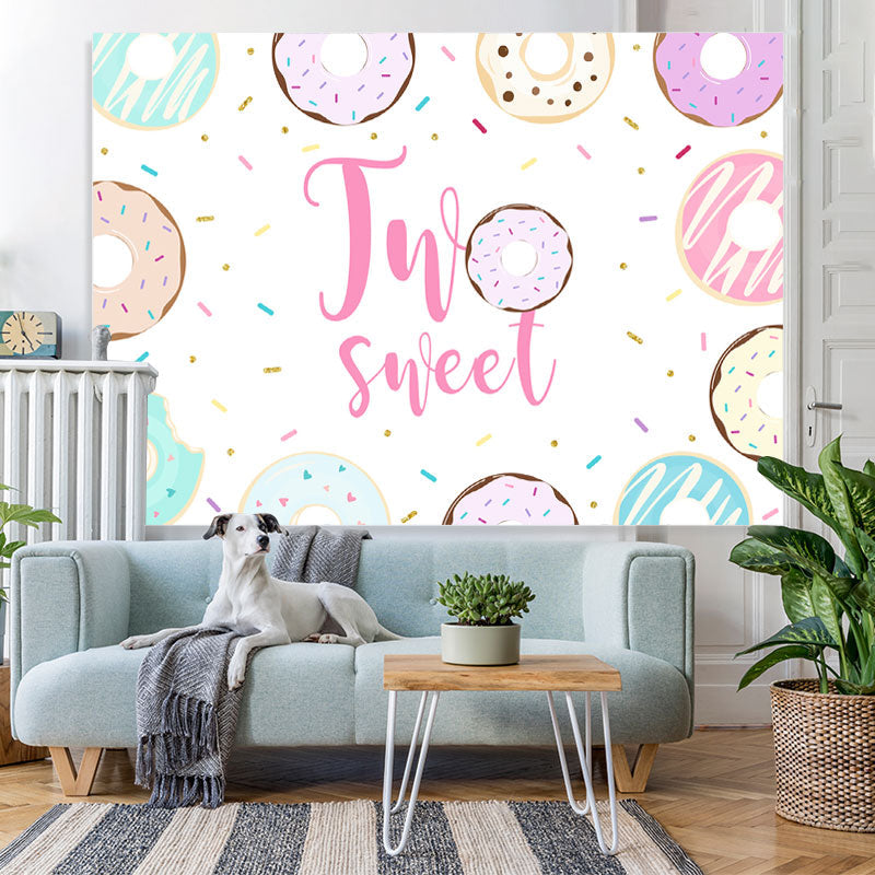 Lofaris Two Sweet Donut themed Happy 2Rd Birthday Backdrop