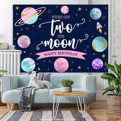 Lofaris Two The Moon Pink Green Planet 2nd Birthday Backdrop