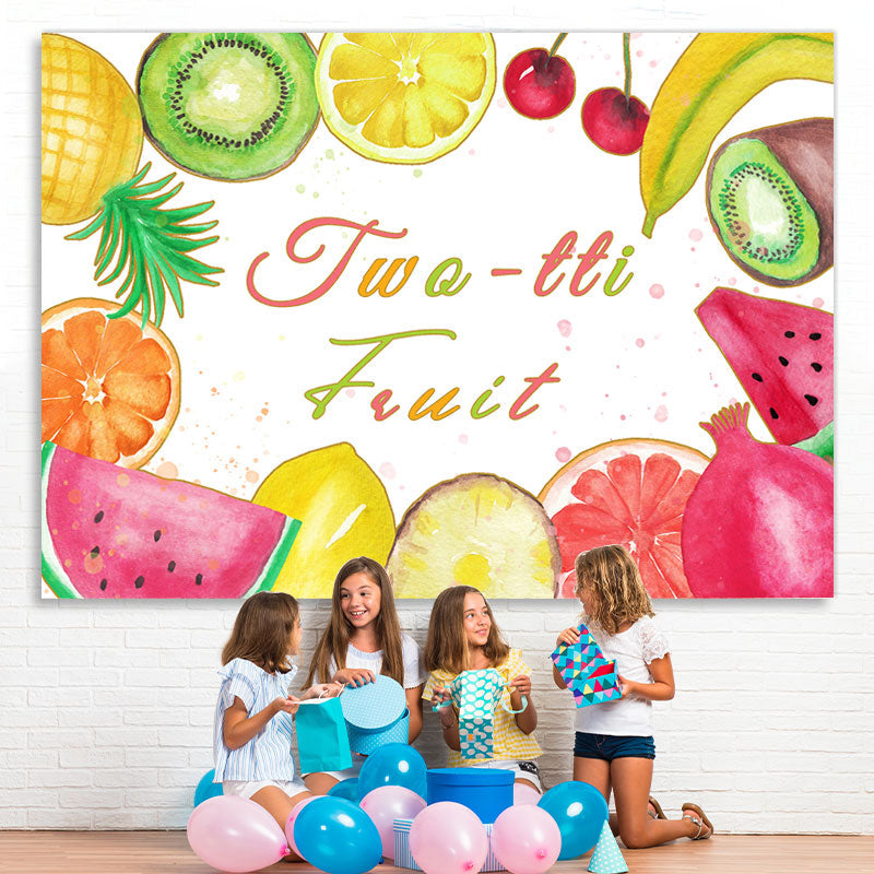 Lofaris Twotti Fruit Cute Cartoon 2rd Birthday Backdrop