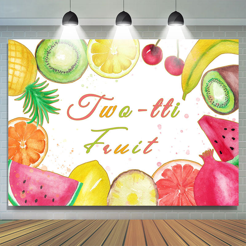 Lofaris Twotti Fruit Cute Cartoon 2rd Birthday Backdrop
