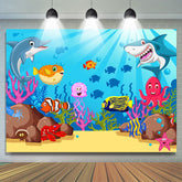 Lofaris Under The Water Shark Fish Backdrop for Birthday Baby Shower
