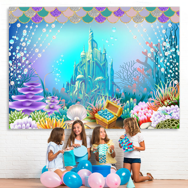 Lofaris Undersea Castle World with Mermaid Backdrop for Girl