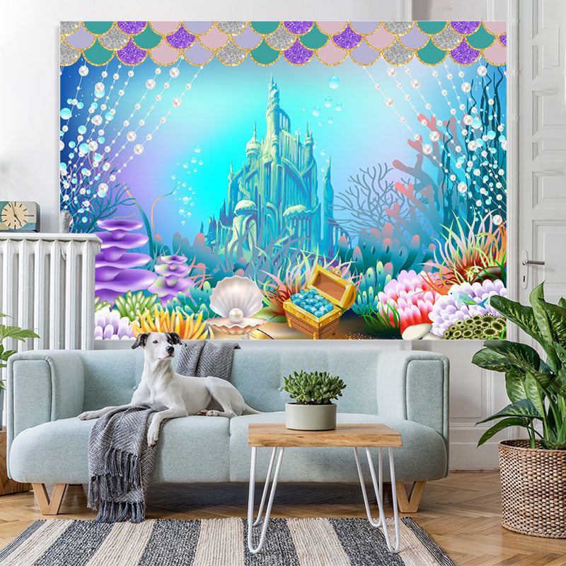 Lofaris Undersea Castle World with Mermaid Backdrop for Girl
