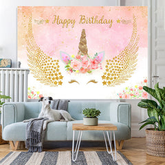 Lofaris Unicorn Flower Pink Happy Birthday Backdrop For Girl