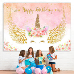 Lofaris Unicorn Flower Pink Happy Birthday Backdrop For Girl