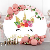 Lofaris Unicorn Pink Flower Happy Birthday Circle Backdrop