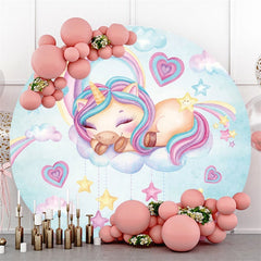 Circle Sleepy Elephant And Moon Baby Shower Backdrop
