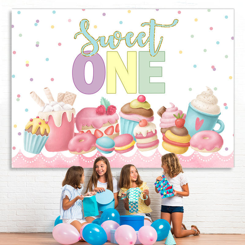 Lofaris Various Snacks And Sweet One Happy Birthday Backdrop