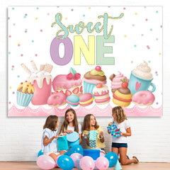 Lofaris Various Snacks And Sweet One Happy Birthday Backdrop