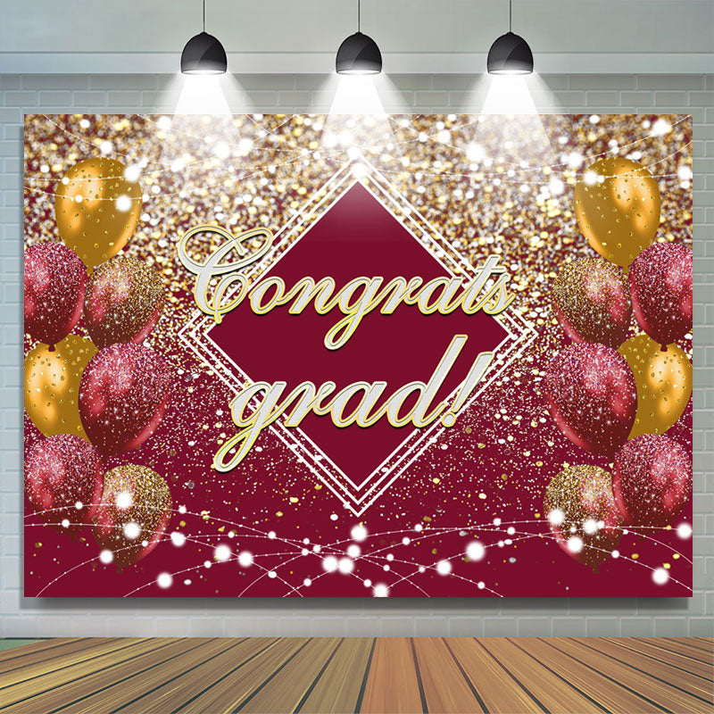 Lofaris Vintage Red Gold Glitter Congrats Grad Party Backdrop