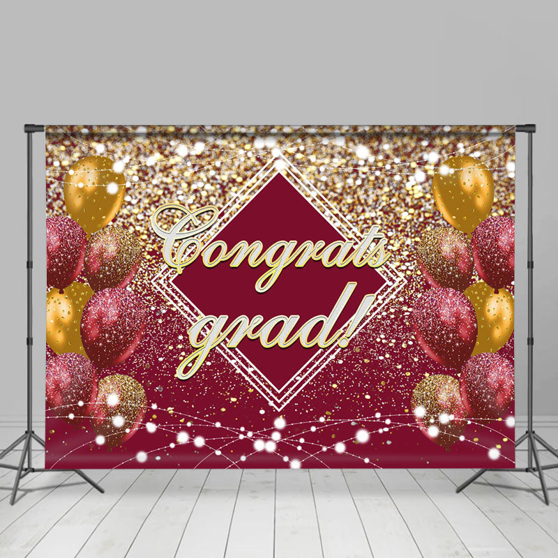 Lofaris Vintage Red Gold Glitter Congrats Grad Party Backdrop