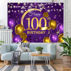 Lofaris Violet Balloon Floral Happy 100Th Birthday Backdrop