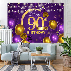 Lofaris Violet Balloon Floral Happy 90Th Birthday Backdrop