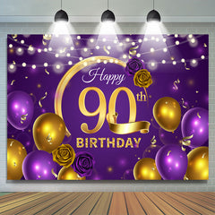 Lofaris Violet Balloon Floral Happy 90Th Birthday Backdrop