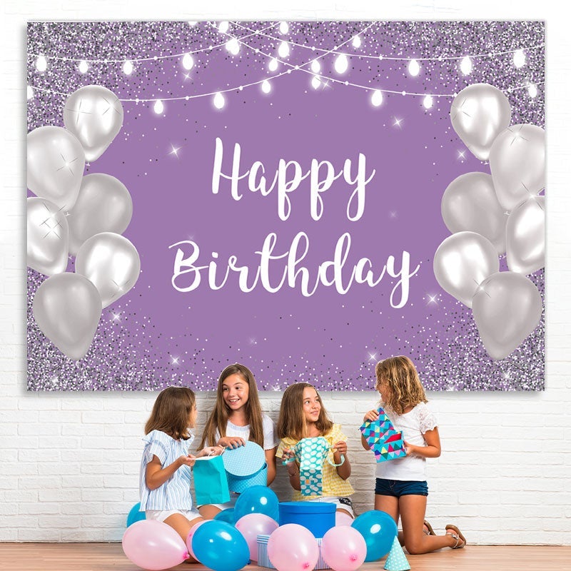 Lofaris Violet Purple Silver Happy Birthday Backdrop for Girl