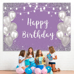 Lofaris Violet Purple Silver Happy Birthday Backdrop for Girl