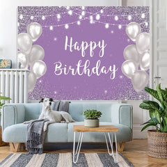 Lofaris Violet Purple Silver Happy Birthday Backdrop for Girl