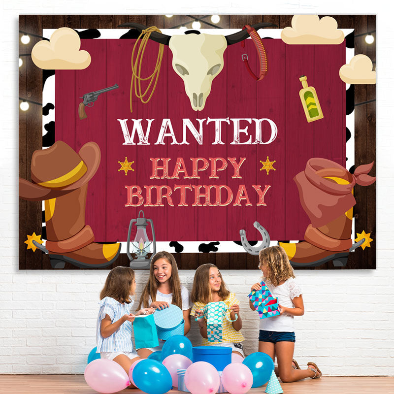 Lofaris Wanted Happy Birthday Cowboy Party Backdrop for Men