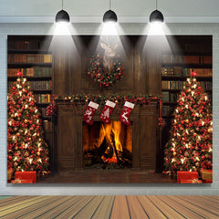 Lofaris Warm Christmas Wreath And Trees Happy Holiday Backdrop