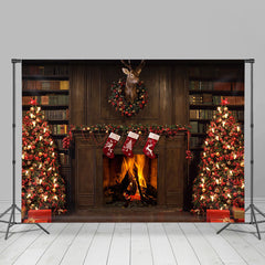 Lofaris Warm Christmas Wreath And Trees Happy Holiday Backdrop