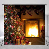 Lofaris Warm Fireplace Christmas Tree Backdrop for Photoshoot