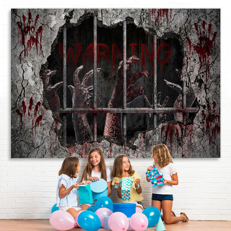 Lofaris Warning! Horrible Hands Halloween Party Backdrop