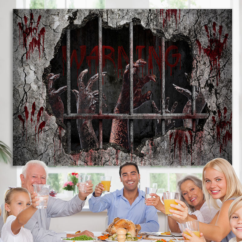 Lofaris Warning! Horrible Hands Halloween Party Backdrop