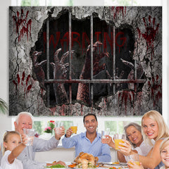 Lofaris Warning! Horrible Hands Halloween Party Backdrop