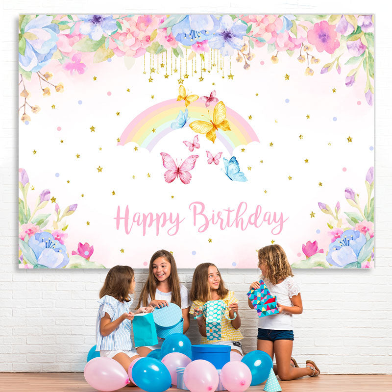 Lofaris Watercolor Flora Baby Girls Princess Birthday Backdrop