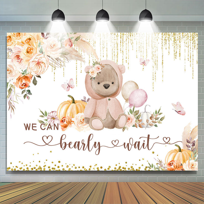 Lofaris We Can Bearly Wait Light Khaki Floral Baby Shower Backdrop
