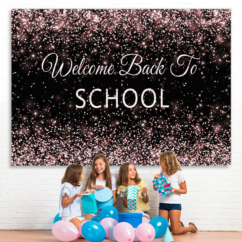 Lofaris Welcome Back To School Rose Gold Glitter Black Backdrop