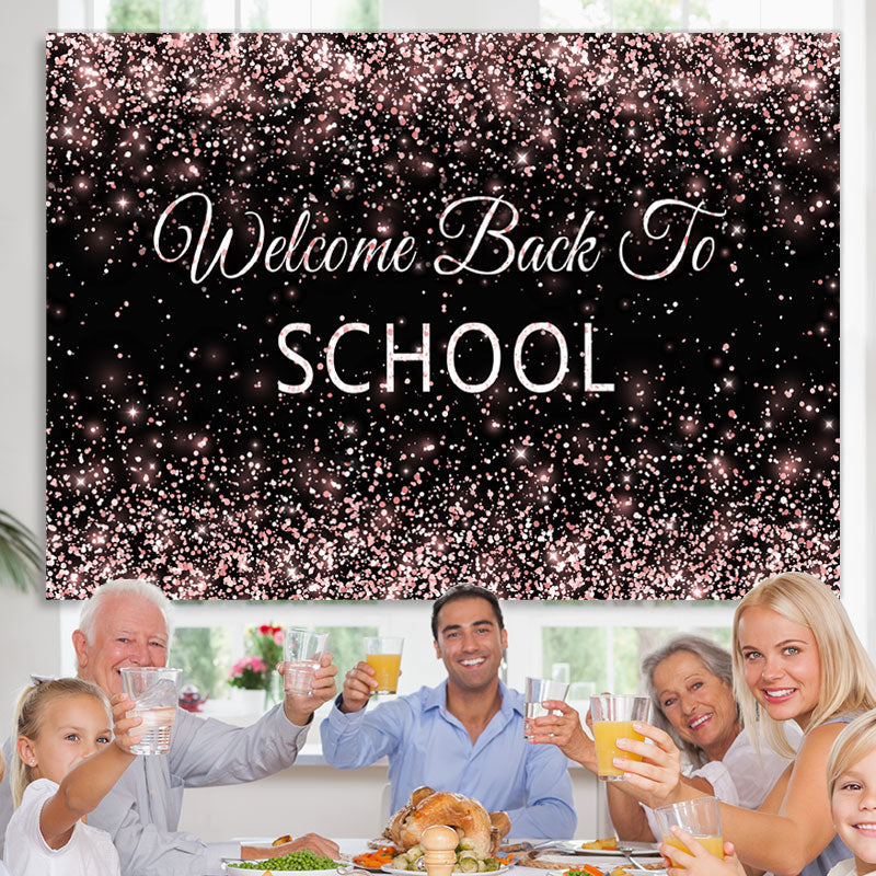 Lofaris Welcome Back To School Rose Gold Glitter Black Backdrop