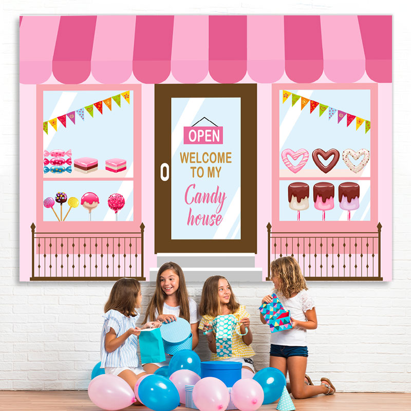 Lofaris Welcome To Candy House Theme Happy Birthday Backdrop