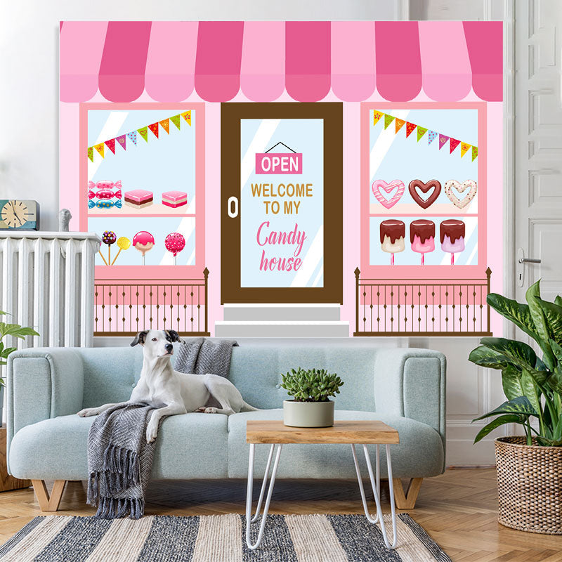 Lofaris Welcome To Candy House Theme Happy Birthday Backdrop