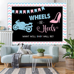 Lofaris Wheels And Heels Black Baby Shower Backdrop Decoration