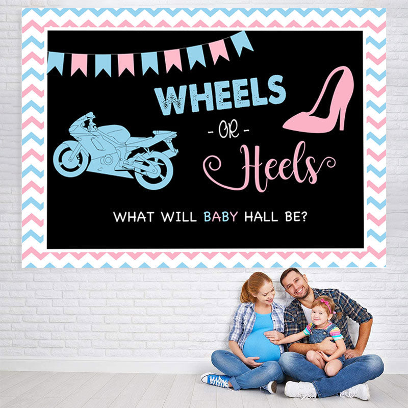Lofaris Wheels And Heels Black Baby Shower Backdrop Decoration