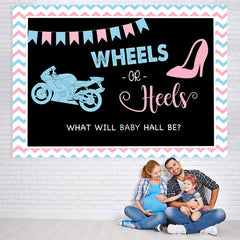 Lofaris Wheels And Heels Black Baby Shower Backdrop Decoration