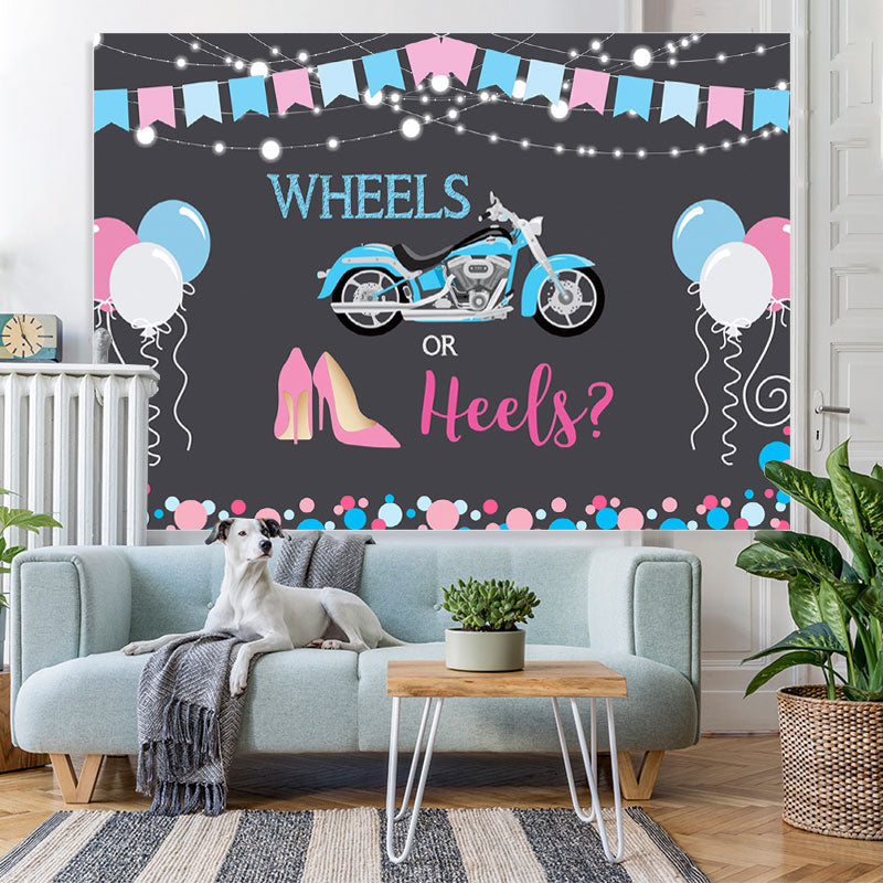 Lofaris Wheels Or Heels Gender Reveal Baby Shower Backdrop