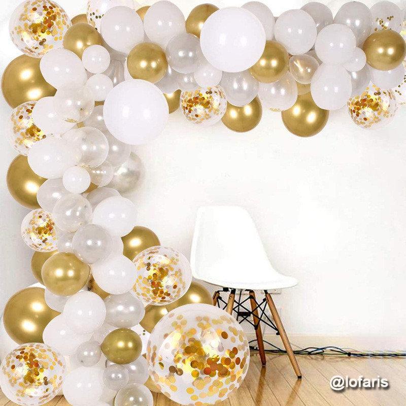 Lofaris White 126 Pack Balloon Arch Kit | Party Decorations - Gold | Silver