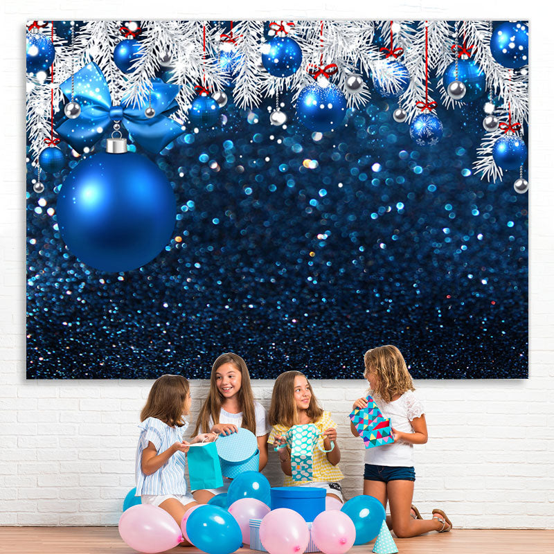 Lofaris White And Blue Glitter Balls Merry Christmas Backdrop