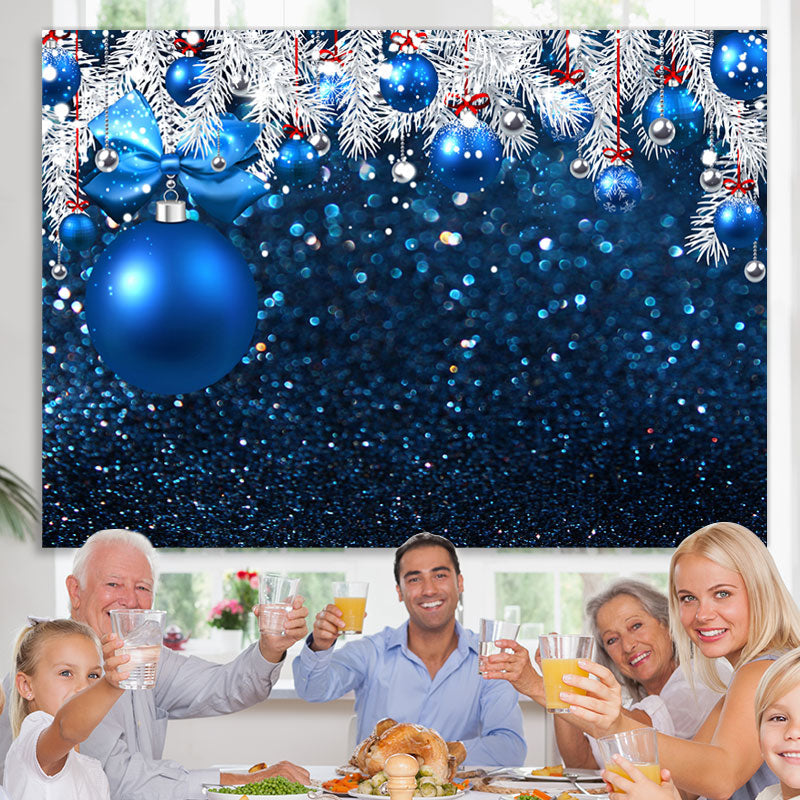 Lofaris White And Blue Glitter Balls Merry Christmas Backdrop
