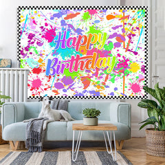 Lofaris White And Colored Graffiti Happy Birthday Backdrop